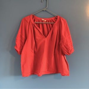 Coral Pink Short Sleeve Peasant Blouse with Sleeve Detail